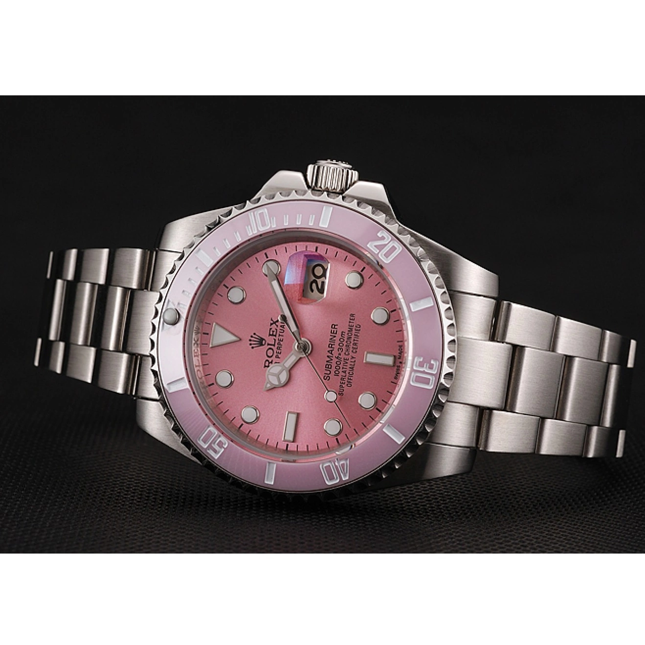 Aaa replica Submariner Bracelet Rolex Pink Dial Bezel Pink Steel Stainless 1453865 0714